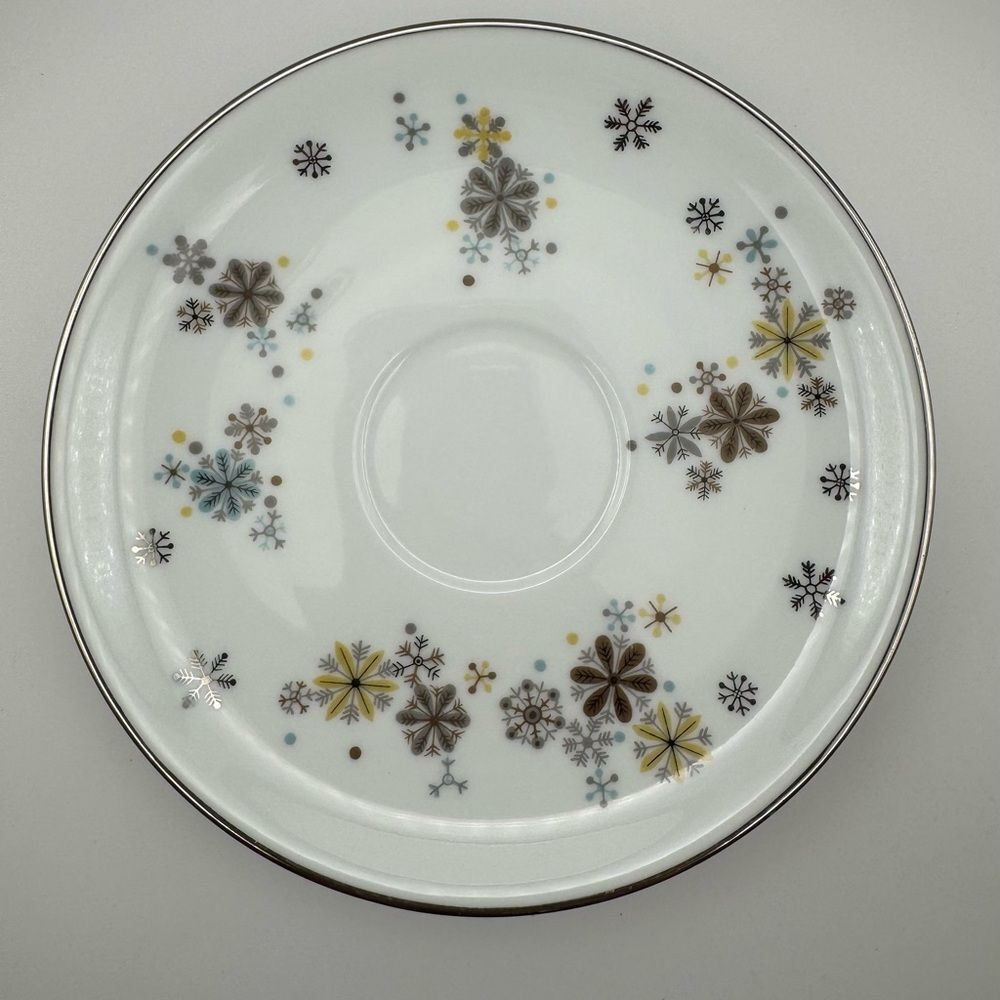 Noritake MCM Saucer set with Silver Trim